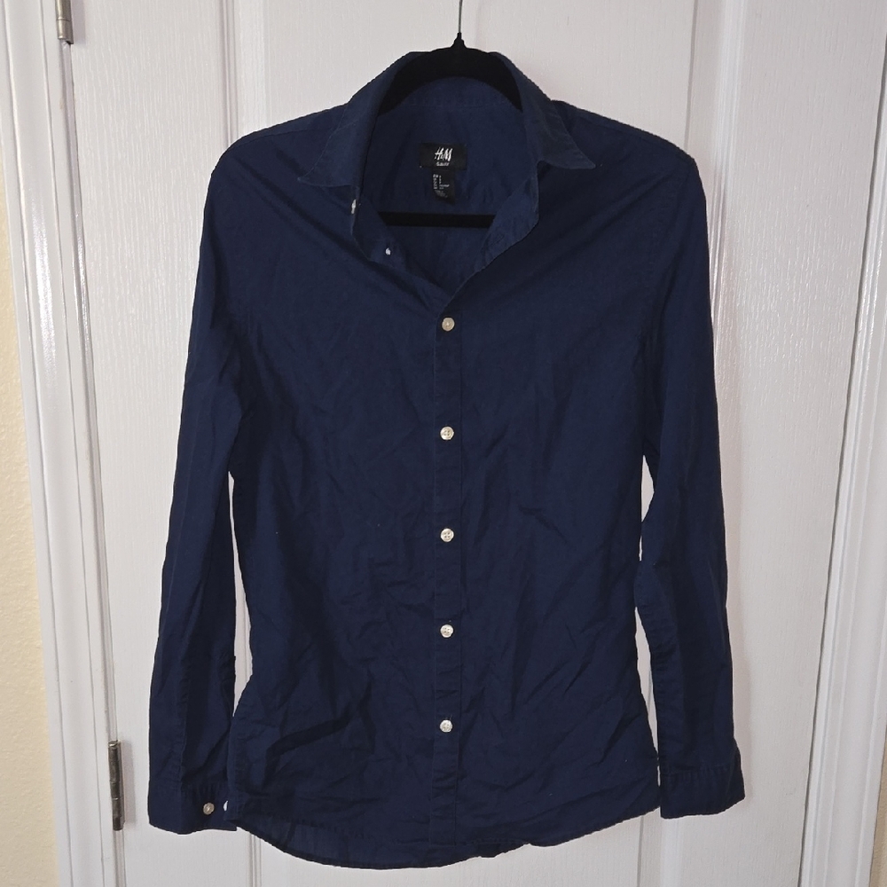 H&M Men's Dark Blue Button-Down Shirt